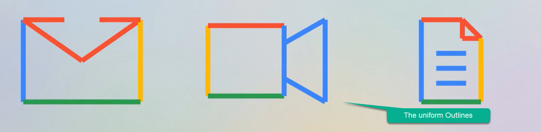 Google Workspace 2020 flat outline icon design for Gmail Drive Docs and Meet